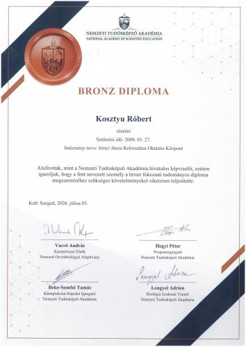 Kosztyu Róbert Bronz-diploma